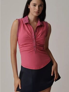 Pilcro Varsity Polo Tank Preppy Pink Sleeveless Collared Top Women’s M